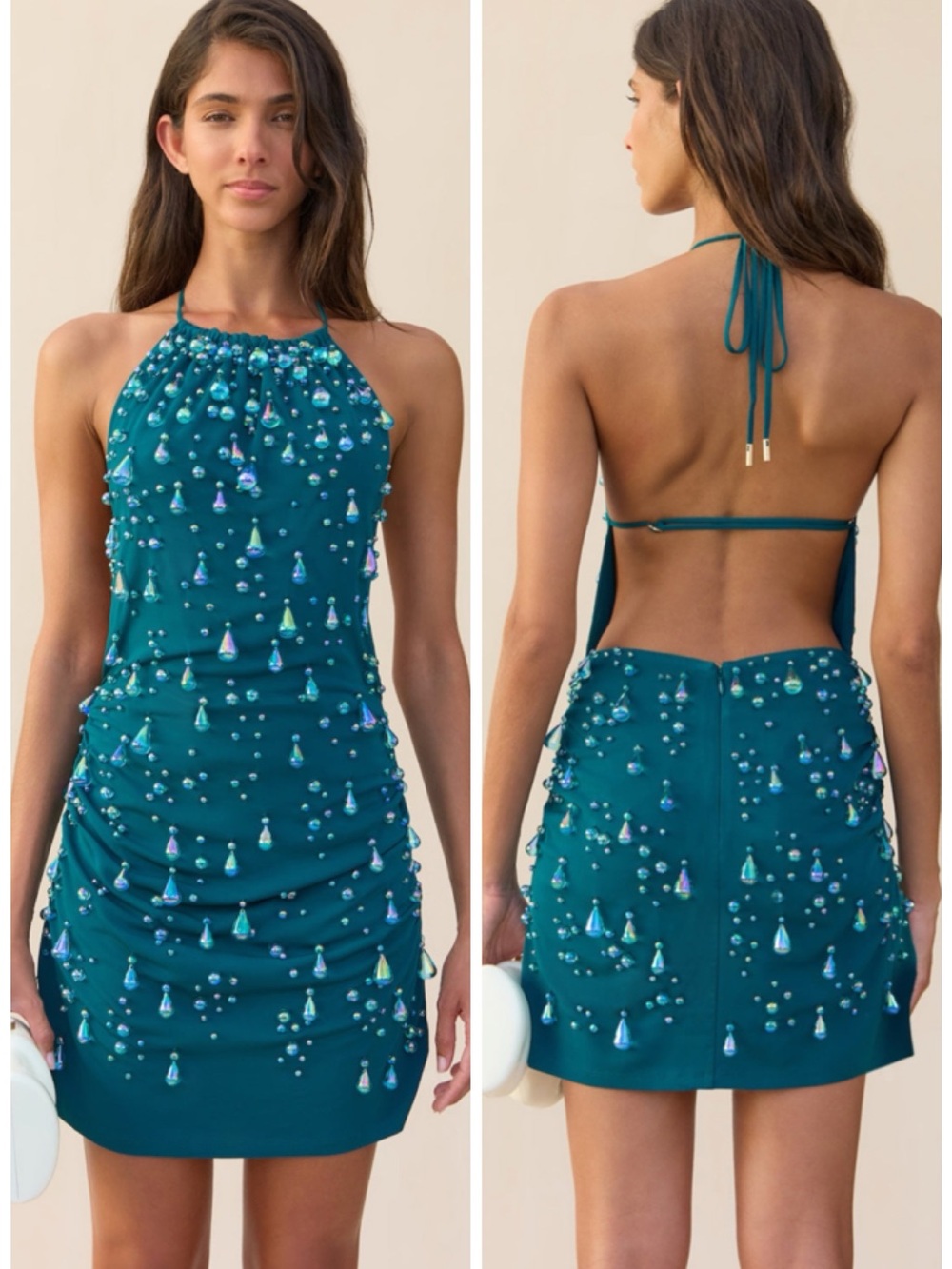 Cult Gaia Artemis Dress Seamoss Teal Embellished Mini SZ S